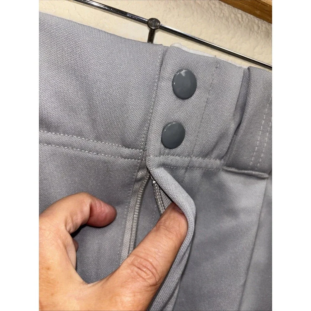 Baseball Pants Gray Red Piping Zip Snap Youth L Stretch Pockets 31X33